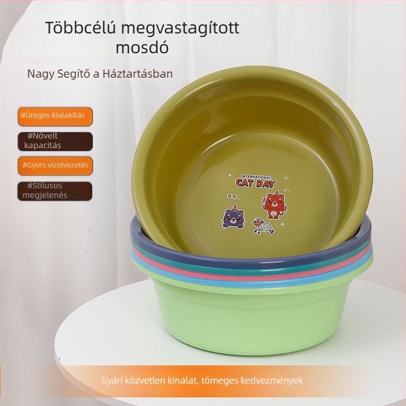 Vastagított műanyag mosómedence ruhák, arc és zöldségek mosására, lábáztatáshoz