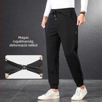 Férfi pamut-keverék sportnadrág, lazított szabás, jogger stílus, középmagas derék, övvel, kötőzáras, egyenes szárú, mindennapi nadrág tavasz–őszre
