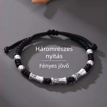 S999 ezüst bambusz-stílusú férfi karkötő – új retro dizájn, egyedi ajándék a barátnak