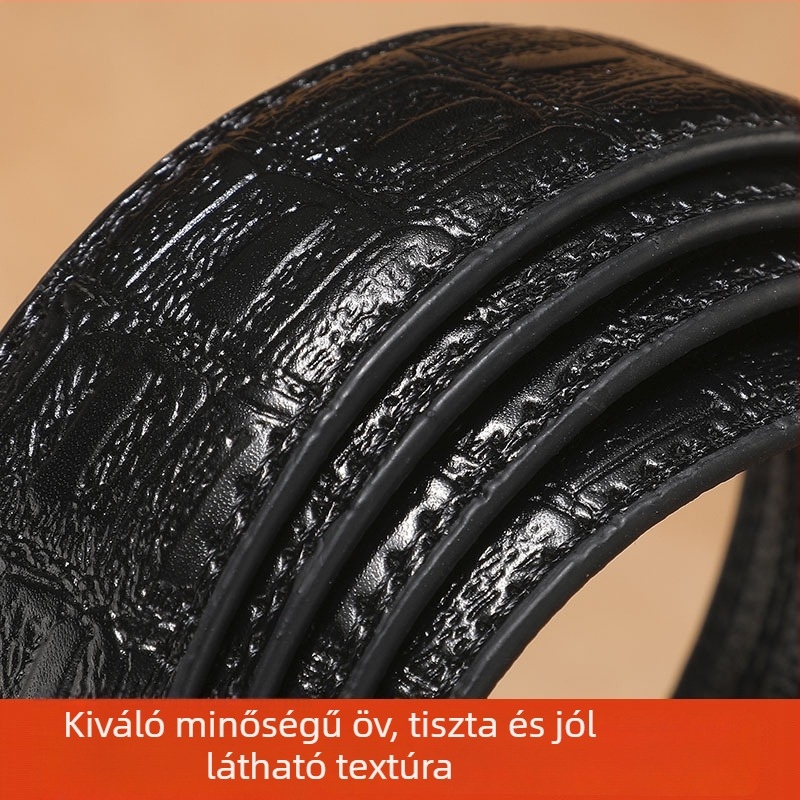 Férfi öv automata csattal, koreai ihletésű stílus, hétköznapi-üzleti viselet, műbőr, forgó csattal, minimalista dizájn