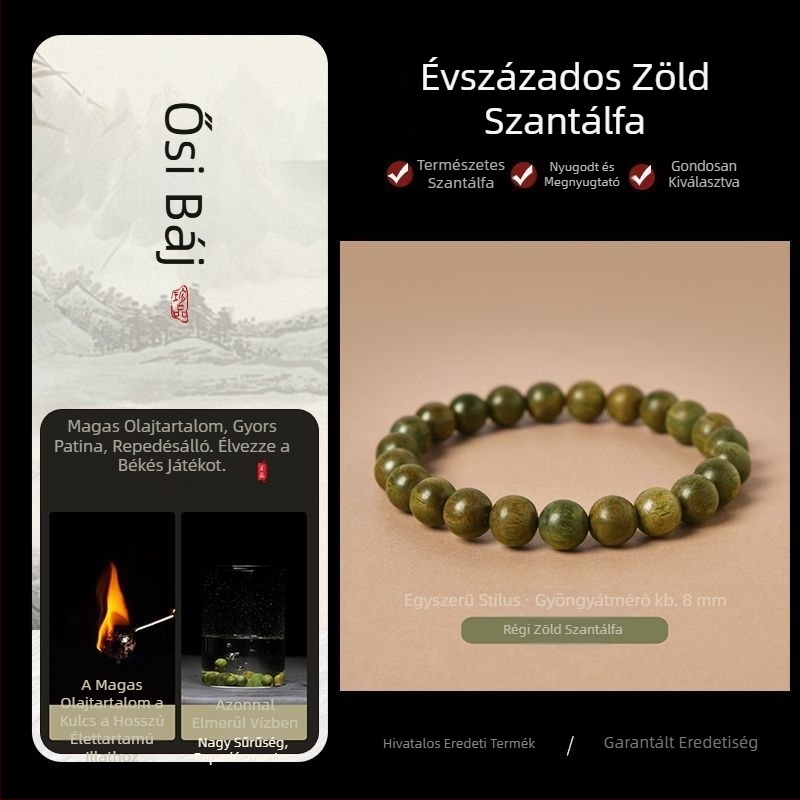 Uniszex milky zöld szantálfa karkötő Bodhi gyöngyökkel