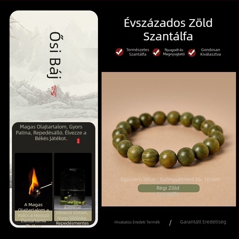 Uniszex milky zöld szantálfa karkötő Bodhi gyöngyökkel