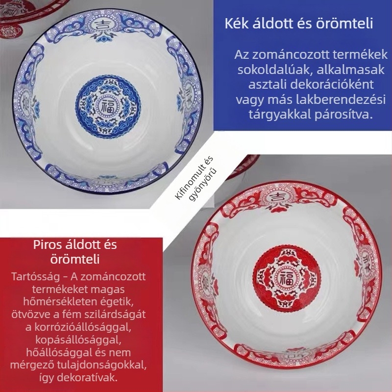 Emailezett mosdóedény, nosztalgikus klasszikus retro dizájn, vastag falú, piros esküvői stílus