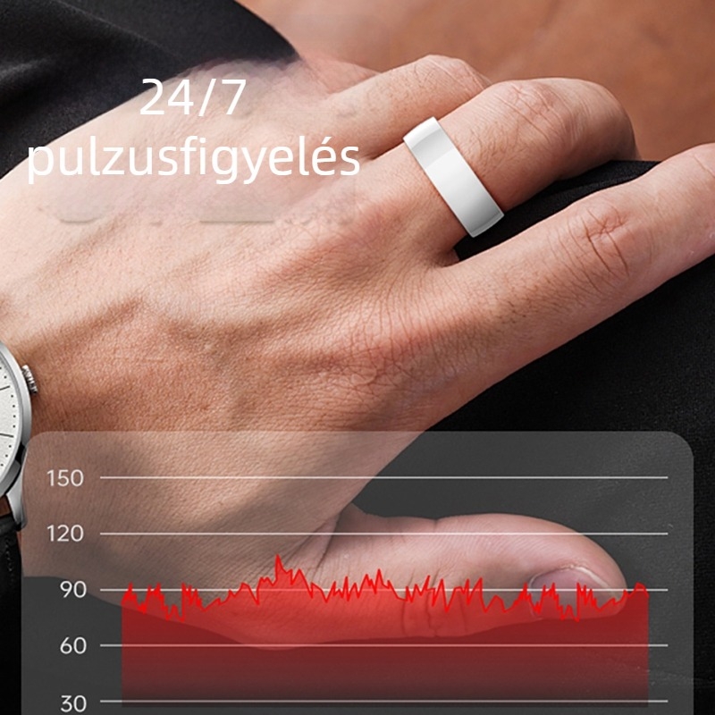 Bluetoothos egészségügyi monitorozó gyűrű: pulzus, véroxigén szint és alvás nyomon követése, automatikus detektálás és beépített kamera