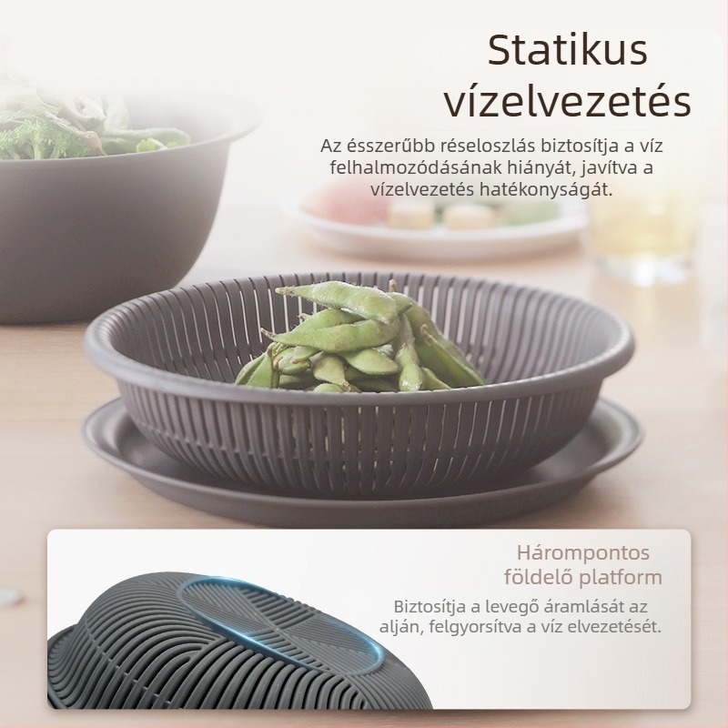 Vastagított japán stílusú gyümölcs- és zöldségleeresztő kosár, multifunkcionális konyhai tartó, háromszintes dizájn