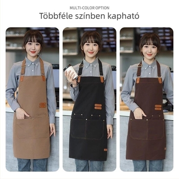 Vászonból készült vízálló és olajálló kötény egyedi logóval, catering, kávézók és tej-tea üzletek személyzete számára.