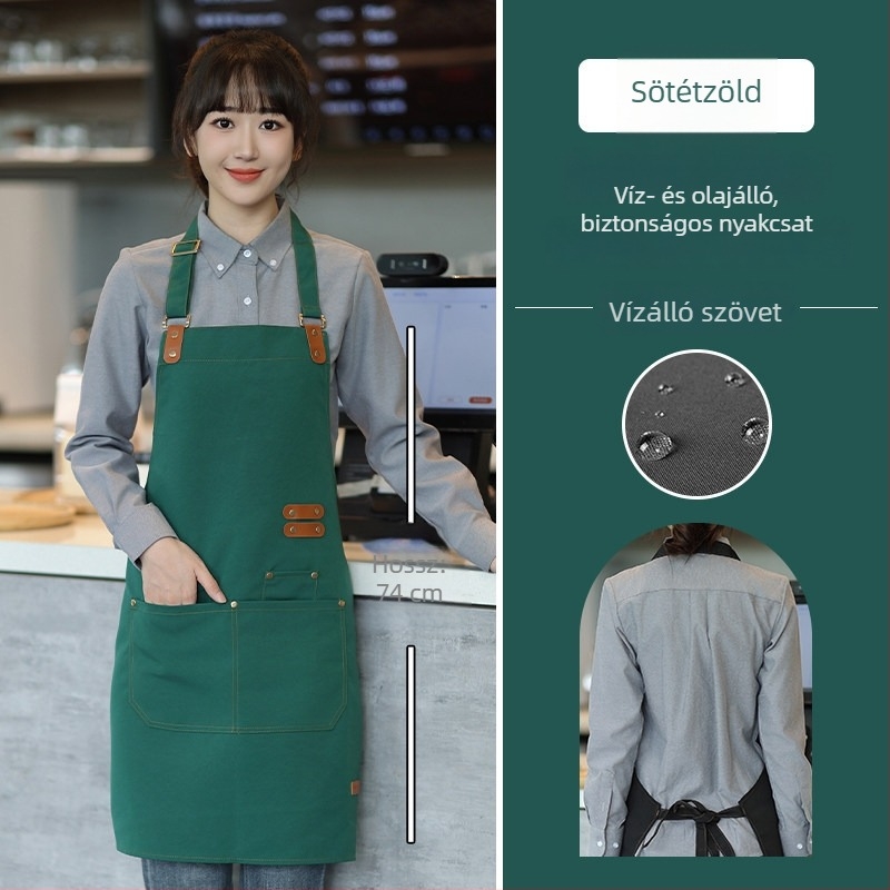 Vászonból készült vízálló és olajálló kötény egyedi logóval, catering, kávézók és tej-tea üzletek személyzete számára.
