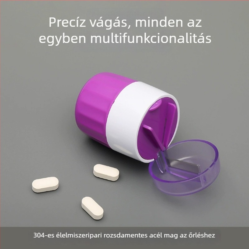 Élelmiszer-minőségű rozsdamentes acélból készült tablettamörítő, 3 az 1-ben, tárolóval és vágóval