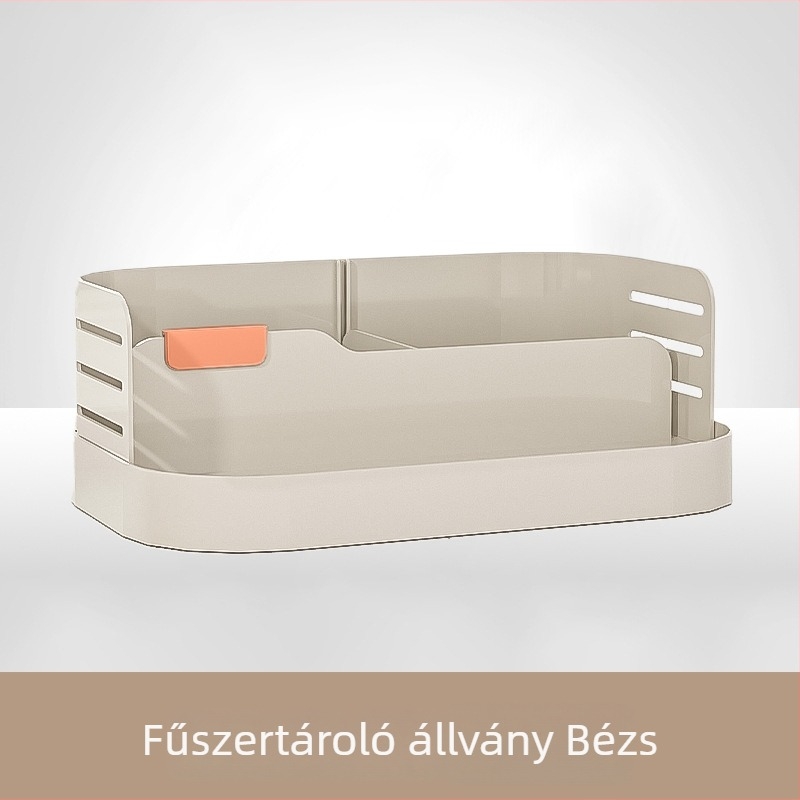 Kétszintes fűszertartó a konyhapulton zárható üvegekkel olaj, só, szósz és ecet számára