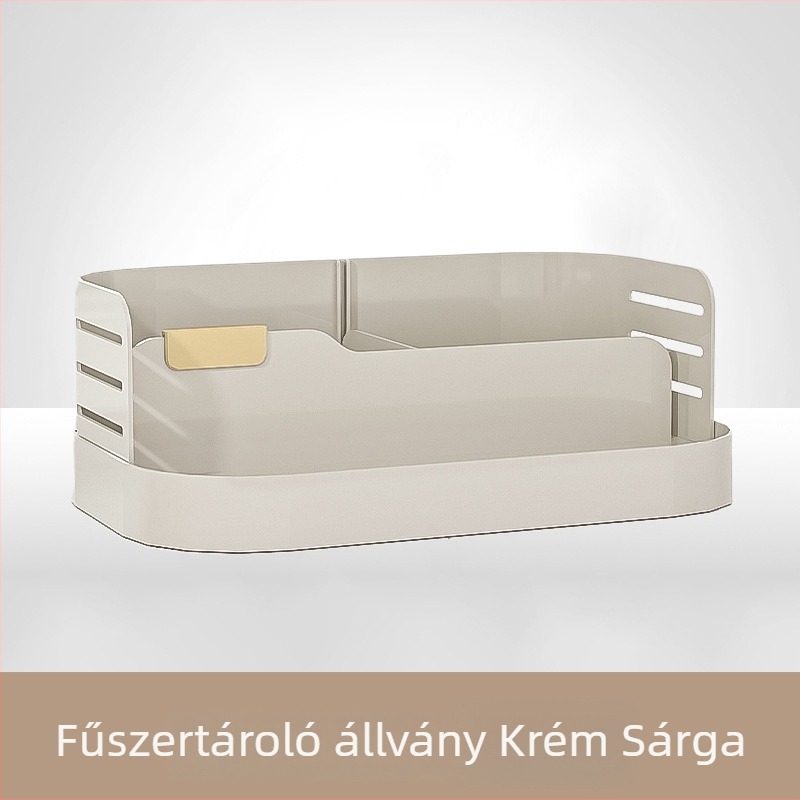 Kétszintes fűszertartó a konyhapulton zárható üvegekkel olaj, só, szósz és ecet számára