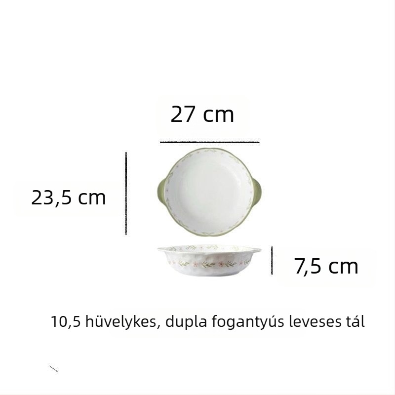 Nagy méretű porcelán tál savanyú káposztás halhoz, aláglazúrozott szín, dupla fogantyús levesestál