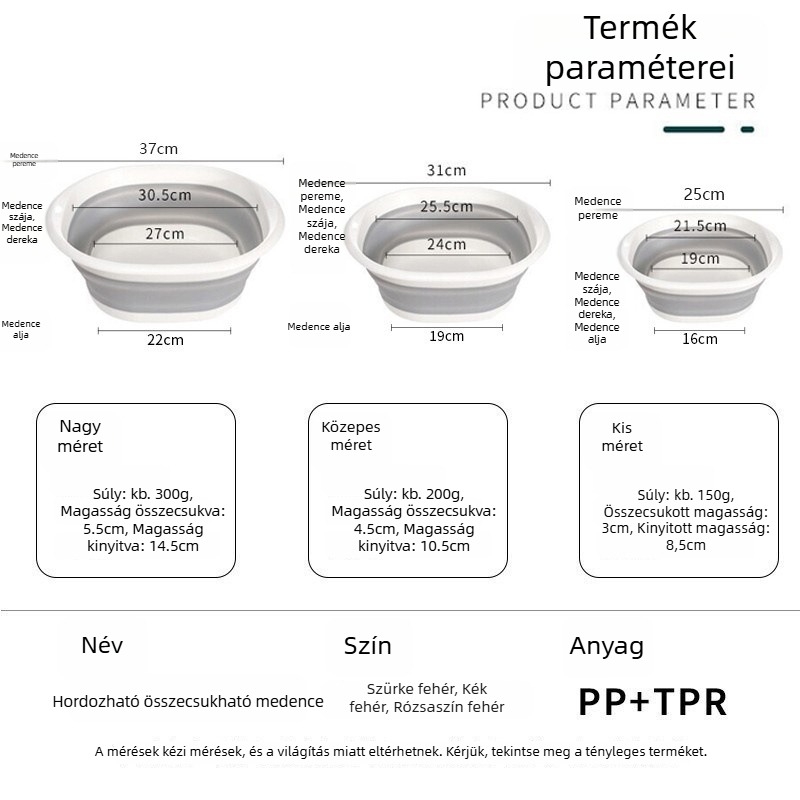 Összecsukható mosóedény háztartási használatra – hordozható PP műanyagból, ideális a babák fürdetéséhez, lábak, ruhák és zöldségek mosásához