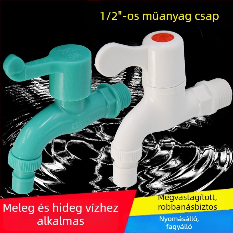Konyhai 1/2 hüvelykes PVC műanyag csap mosógéphez, forró és hideg víz, repedésálló, vastított, szivárgásmentes, háztartási használatra