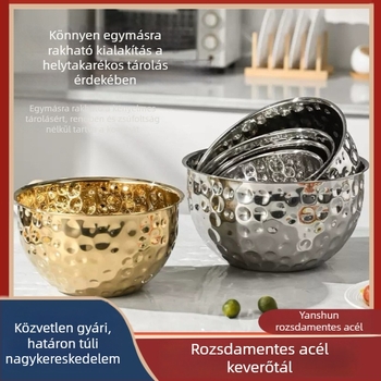 Kalapált rozsdamentes acél saláta- és dagasztótál, gyümölcstál – otthoni konyhai használatra