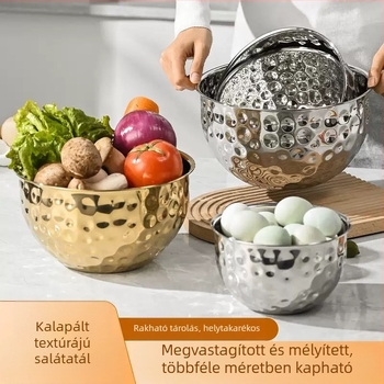 Kalapált rozsdamentes acél saláta- és dagasztótál, gyümölcstál – otthoni konyhai használatra