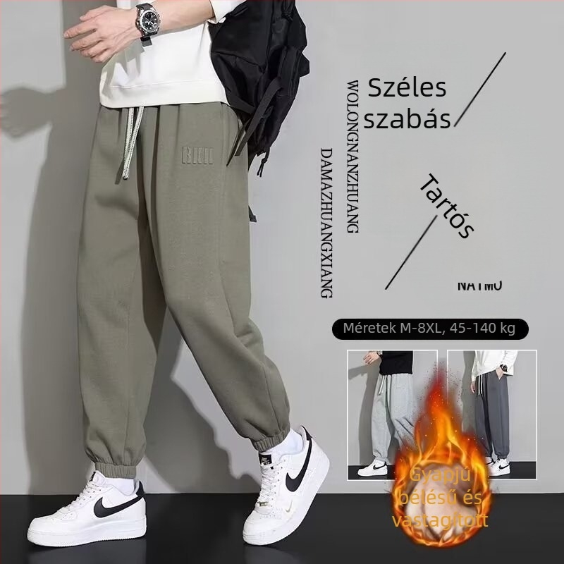 Férfi téli sportos nadrág, plusz méret, laza szabás, fleece bélés, vastag, bokánál szűkített mandzsetta