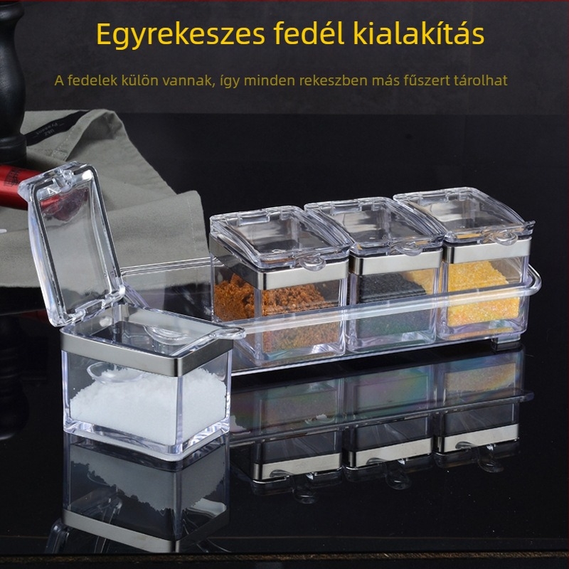 Akril fűszerdoboz integrált, több rekesszel, vastagított fűszeresüveg — háztartási és kereskedelmi használatra