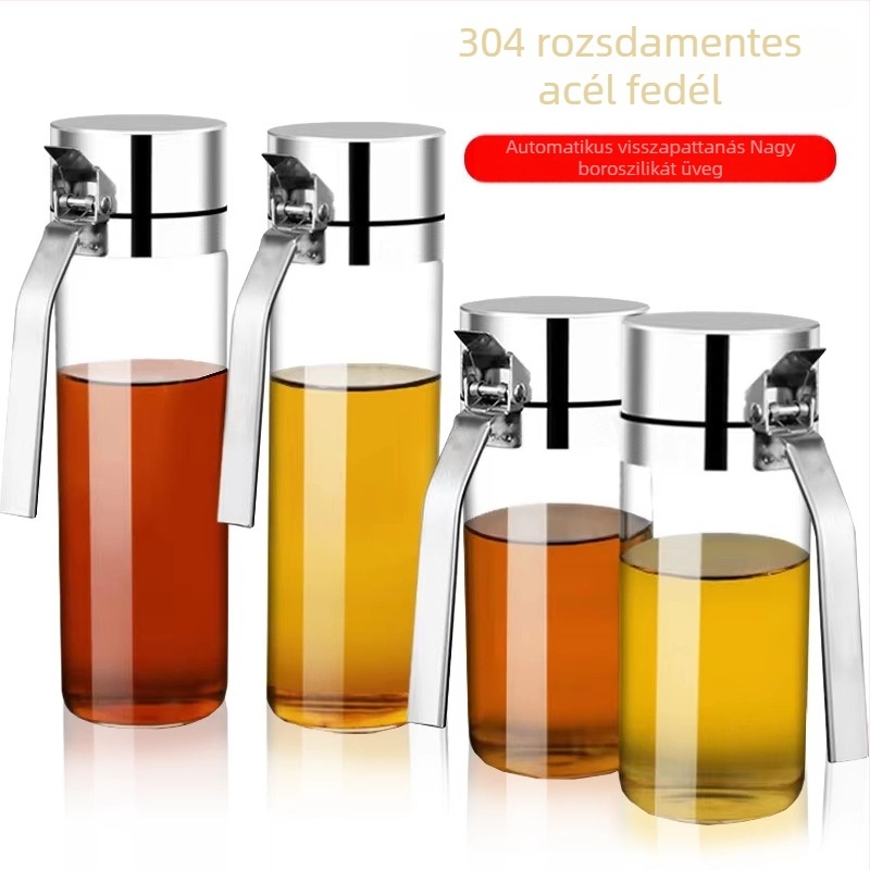 304 rozsdamentes acél olajtartó boroszilikát üveggel, hőálló, szójaszósz és ecet számára