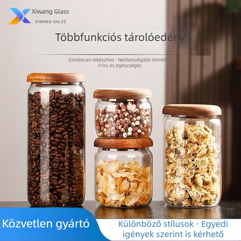 Otthoni használatra tervezett boroszilikát üveg, légmentesen záródó fedővel, konyhai tárolásra: szárított gyümölcsök, nassolnivalók, fűszerek és lekvárok