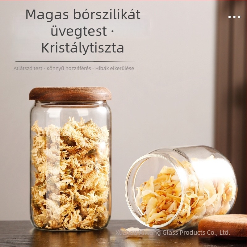 Otthoni használatra tervezett boroszilikát üveg, légmentesen záródó fedővel, konyhai tárolásra: szárított gyümölcsök, nassolnivalók, fűszerek és lekvárok