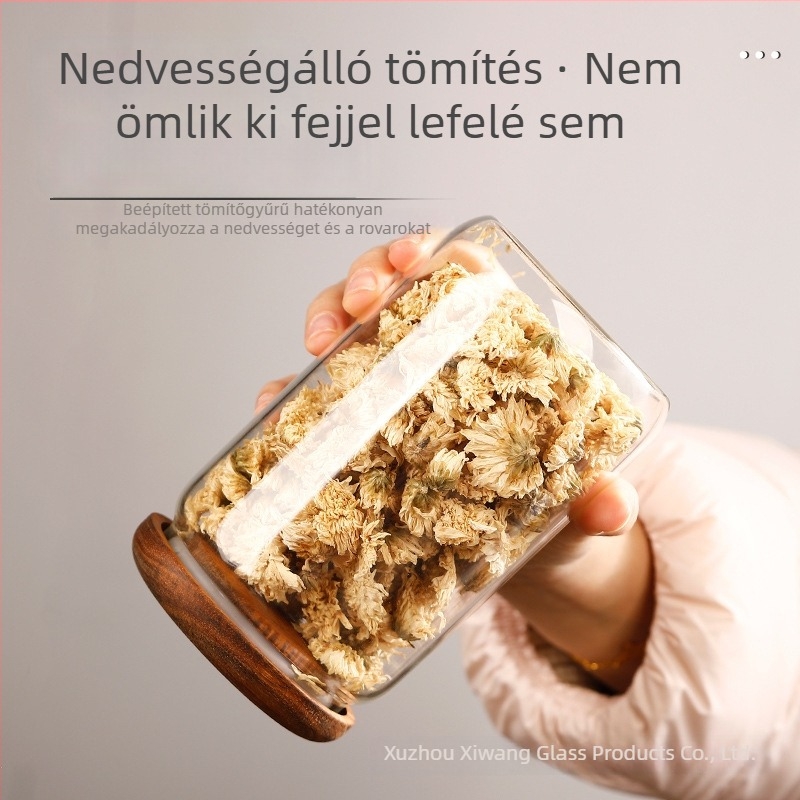 Otthoni használatra tervezett boroszilikát üveg, légmentesen záródó fedővel, konyhai tárolásra: szárított gyümölcsök, nassolnivalók, fűszerek és lekvárok