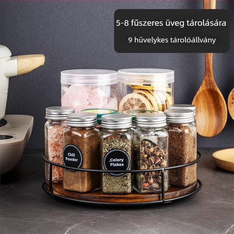 Fából készült Lazy Susan forgótálca – asztali rendező fűszerekhez, üvegekhez és kozmetikumokhoz