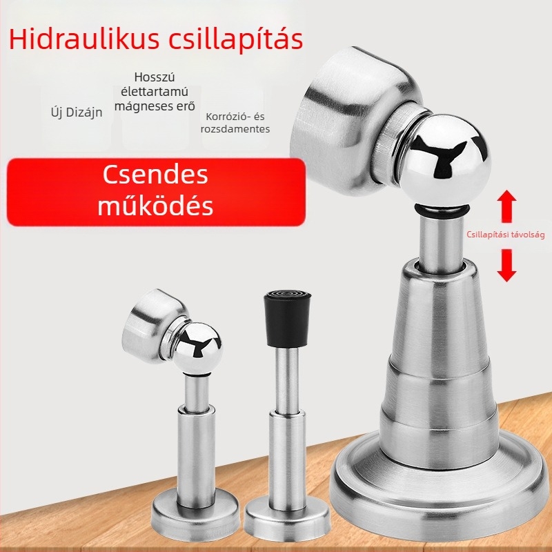 Európai stílusú rozsdamentes acél ajtóstop, hidraulikus bufferrel, mágneses falra történő rögzítéssel, csendes működés