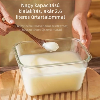 Zárható üvegtartó sertészsír tárolására, fedővel, otthoni konyhához, hűtőbe tehető, nagy kapacitású, hőálló boroszilikát üveg, 2,1–3 L