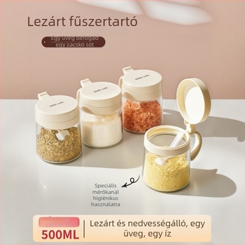 Üveg fűszertartó készlet adagoló üvegekkel és tároló dobozzal a konyhába