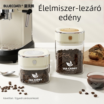 Üvegből készült kávébab-tároló, zárható fedővel, élelmiszer-minőségű teához és nassolnivalókhoz