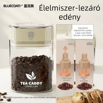 Üvegből készült kávébab-tároló, zárható fedővel, élelmiszer-minőségű teához és nassolnivalókhoz