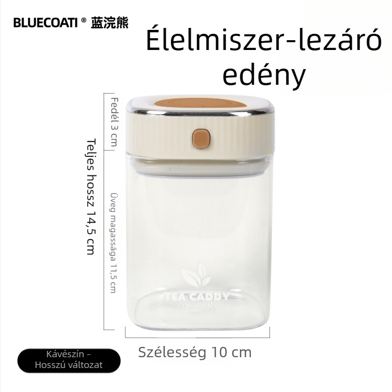Üvegből készült kávébab-tároló, zárható fedővel, élelmiszer-minőségű teához és nassolnivalókhoz
