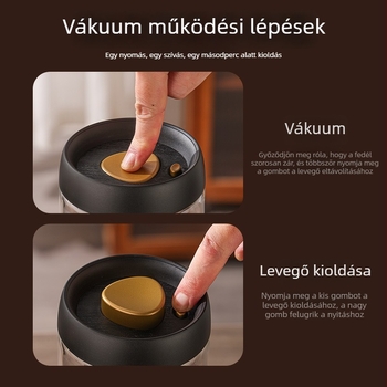 Kávébabok, tea, aszalt gyümölcsök és gabonafélék tárolására szolgáló vákuumzáras üvegtároló