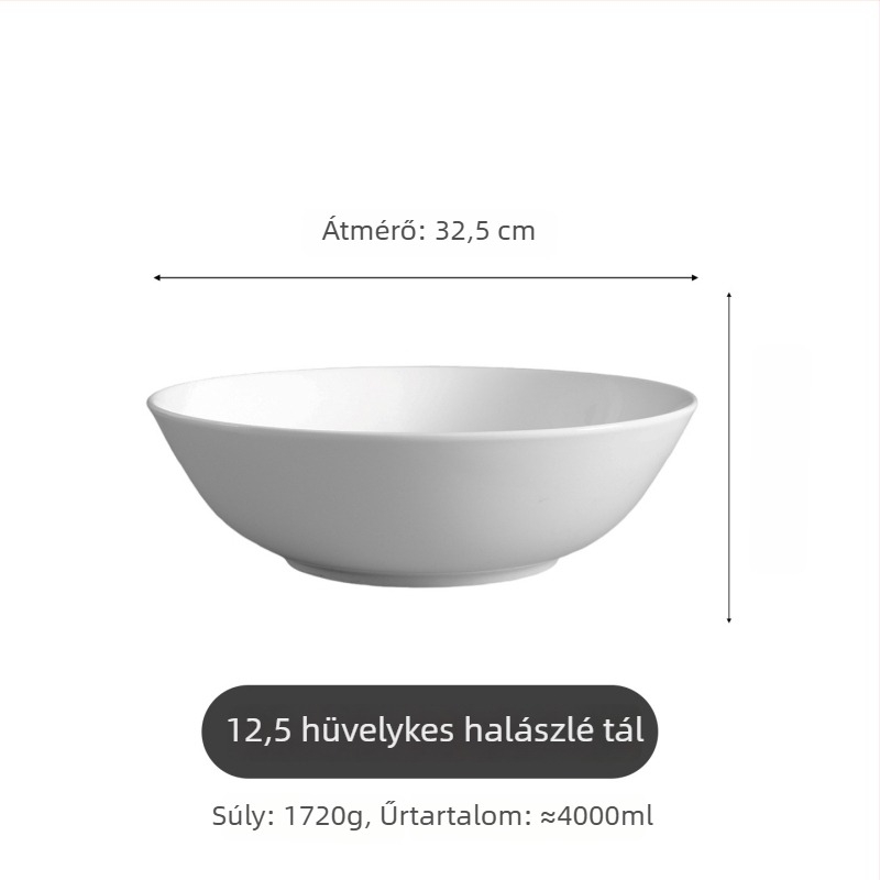 Csontporcelán levesestál, nagy fehér kerámia tál otthoni használatra, prémium minőségű leves- és tészta tál, modern minimalist stílus