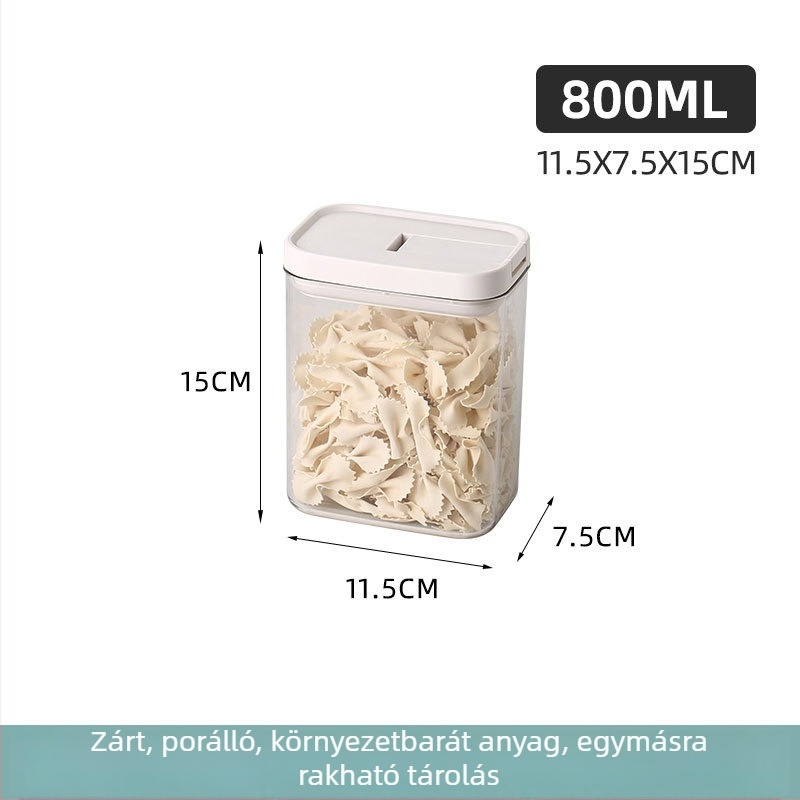 Átlátszó műanyag élelmiszer-minőségű tároló doboz zárható fedéllel, konyhai használatra, gabonafélék és aszalt gyümölcsök számára, nagy kapacitás, nedvességálló