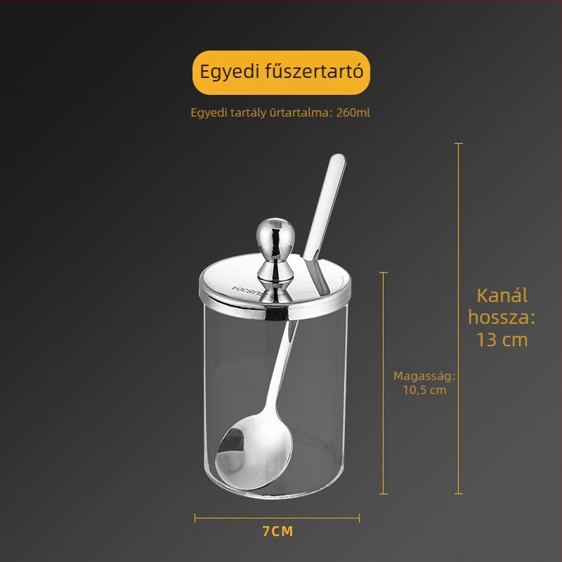 Zárható üveg fűszertartó készlet kanállal — sóhoz és fűszerekhez