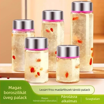 Élelmiszer-üveg, rozsdamentes acél fedél, gőzölhető és hőálló; ideális Bird's Nest, dzsem és hagyományos kínai gyógyászat tárolására