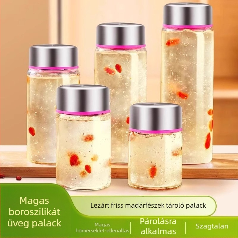 Élelmiszer-üveg, rozsdamentes acél fedél, gőzölhető és hőálló; ideális Bird's Nest, dzsem és hagyományos kínai gyógyászat tárolására