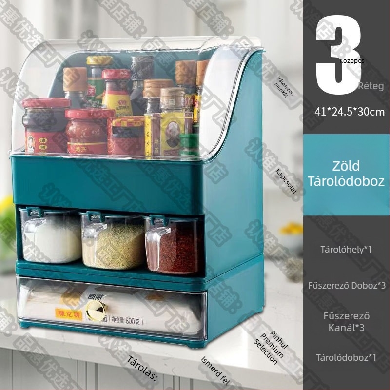 Fali fűszertartó készlet – több üveg tartozék, por- és nedvességálló, multifunkcionális