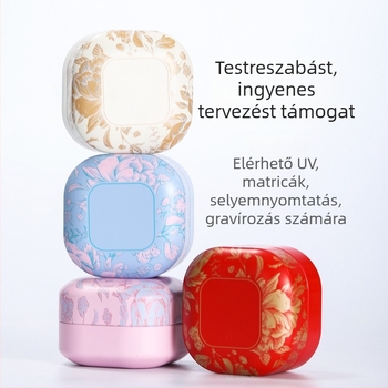 Japán stílusú kis, kör alakú fémdoboz teához, édességekhez és gyertyákhoz — zárt fémdoboz, 50 ml