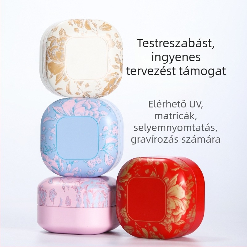 Japán stílusú kis, kör alakú fémdoboz teához, édességekhez és gyertyákhoz — zárt fémdoboz, 50 ml