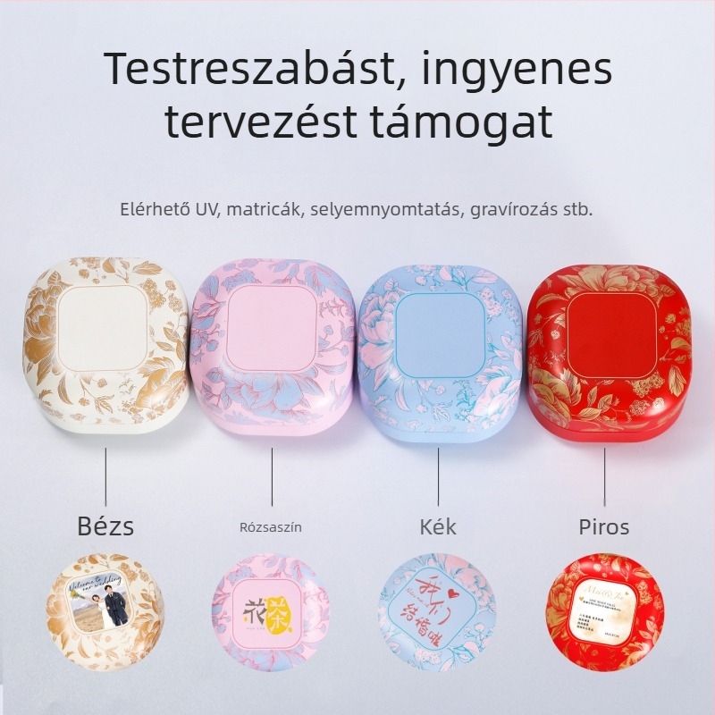 Japán stílusú kis, kör alakú fémdoboz teához, édességekhez és gyertyákhoz — zárt fémdoboz, 50 ml