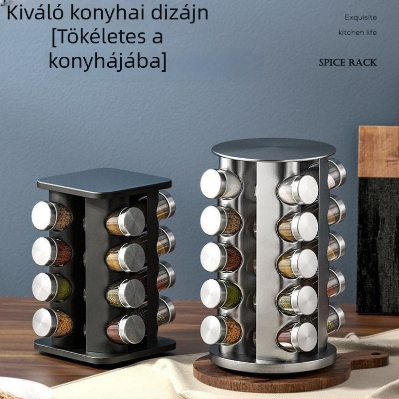 Többszintes rozsdamentes acél forgó fűszerállvány, nordic stílusú konyhához, 360°-os forgó platform a fűszertartók számára a konyhapulton