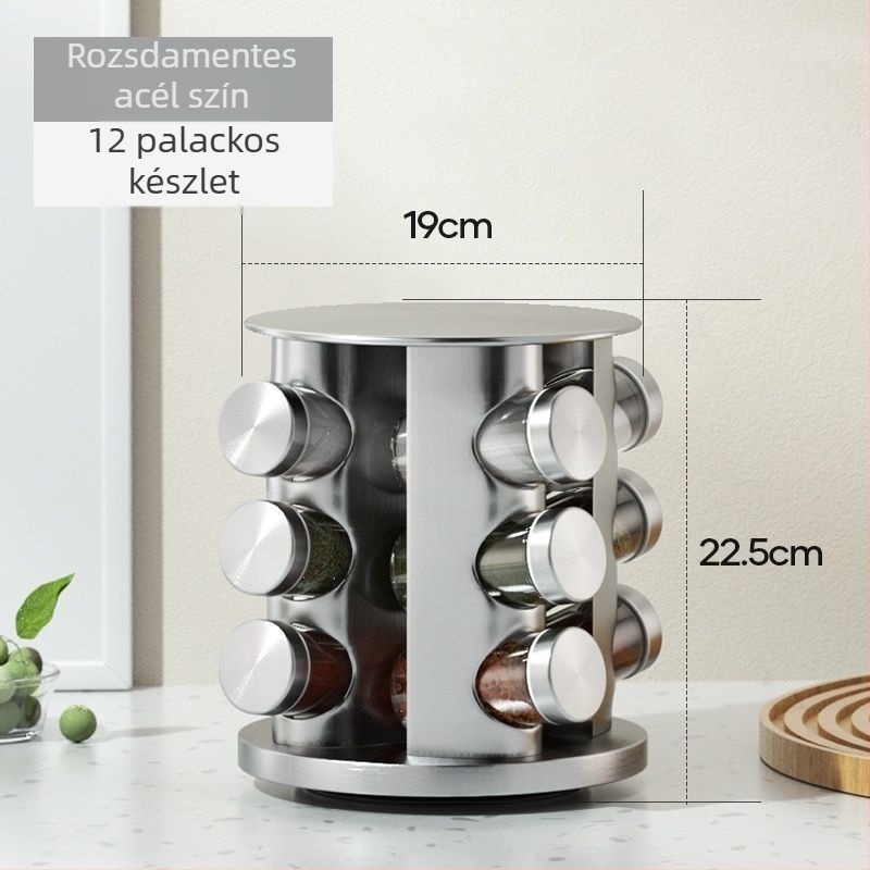 Többszintes rozsdamentes acél forgó fűszerállvány, nordic stílusú konyhához, 360°-os forgó platform a fűszertartók számára a konyhapulton