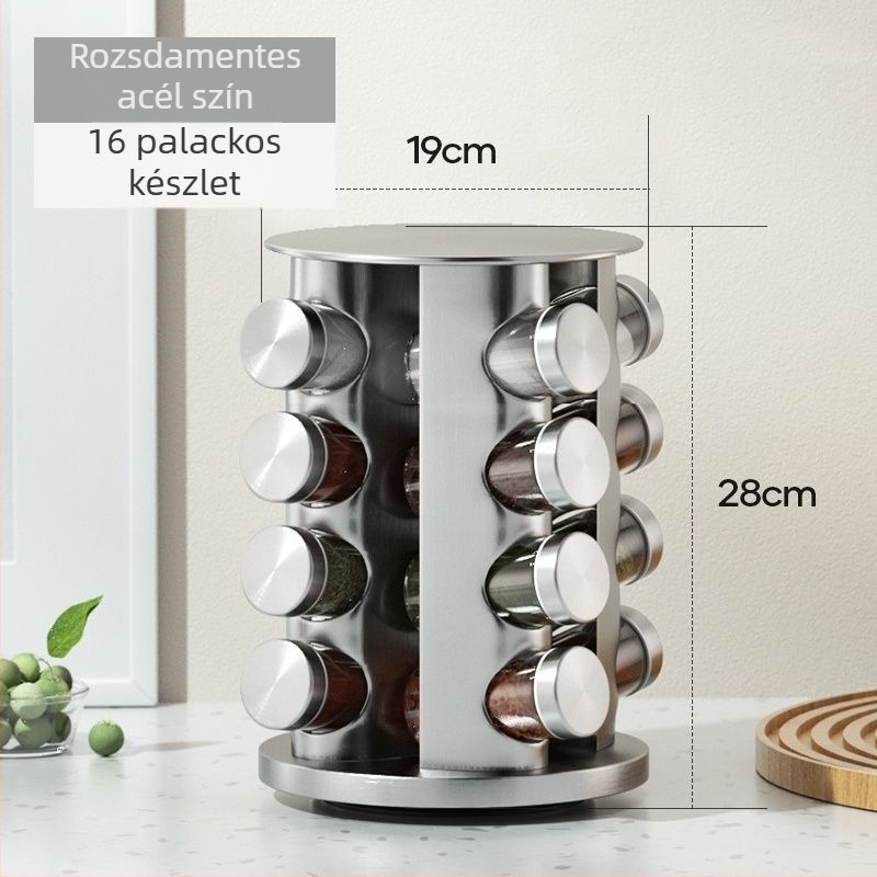 Többszintes rozsdamentes acél forgó fűszerállvány, nordic stílusú konyhához, 360°-os forgó platform a fűszertartók számára a konyhapulton