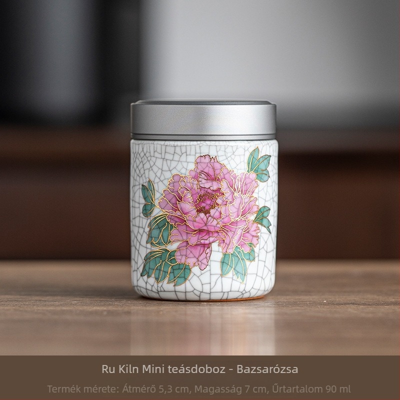 Kerámiás teás doboz fém fedéllel, retro stílus, kis méret, 5,3 × 7 cm, minták: magnólia, banánlevél, bambusz, peónia