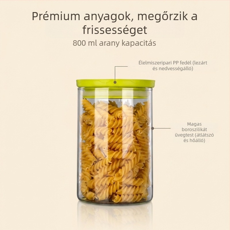 PP fedéllel ellátott boroszilikát üvegtárolók – konyhai gabonák tárolására, nedvesség- és kártevőálló, hermetikus, 800–1000 ml