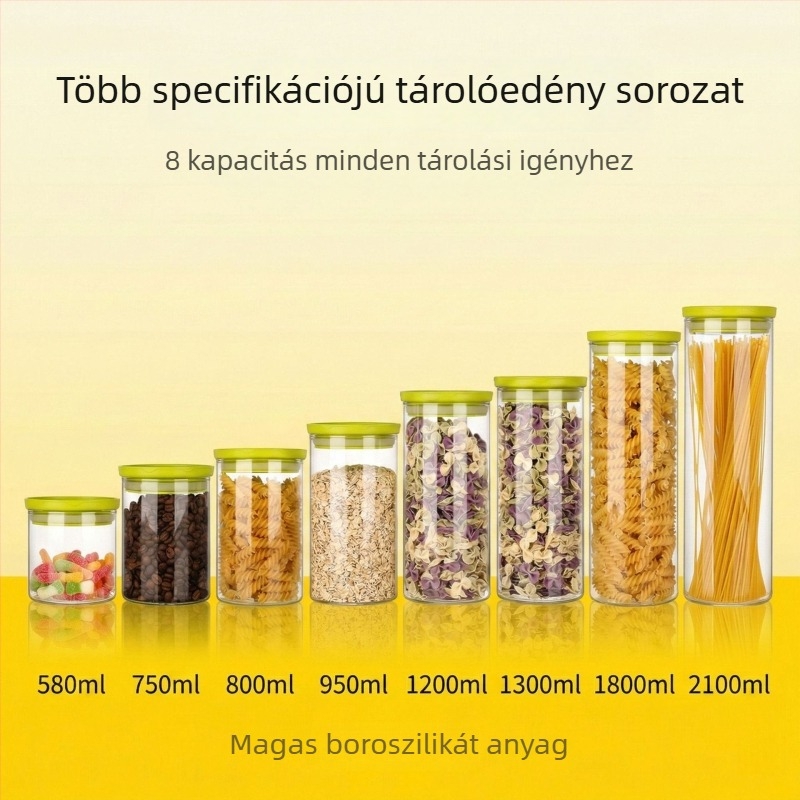 PP fedéllel ellátott boroszilikát üvegtárolók – konyhai gabonák tárolására, nedvesség- és kártevőálló, hermetikus, 800–1000 ml