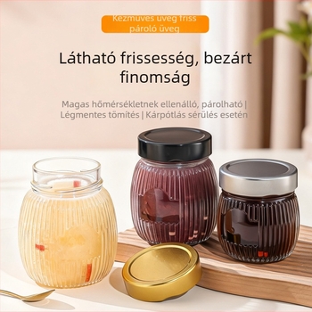Kézműves üvegből készült főző- és tárolóüveg, zárható fedéllel, hőálló és gőzölhető, otthoni használatra, mézhez, madárfészekhez és pudinghoz