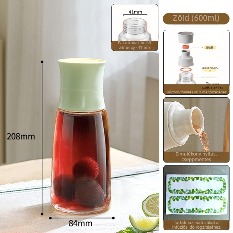 600 ml üveg borinfúzióhoz, élelmiszer-minőségű zárható üres palack fehérbor tárolására